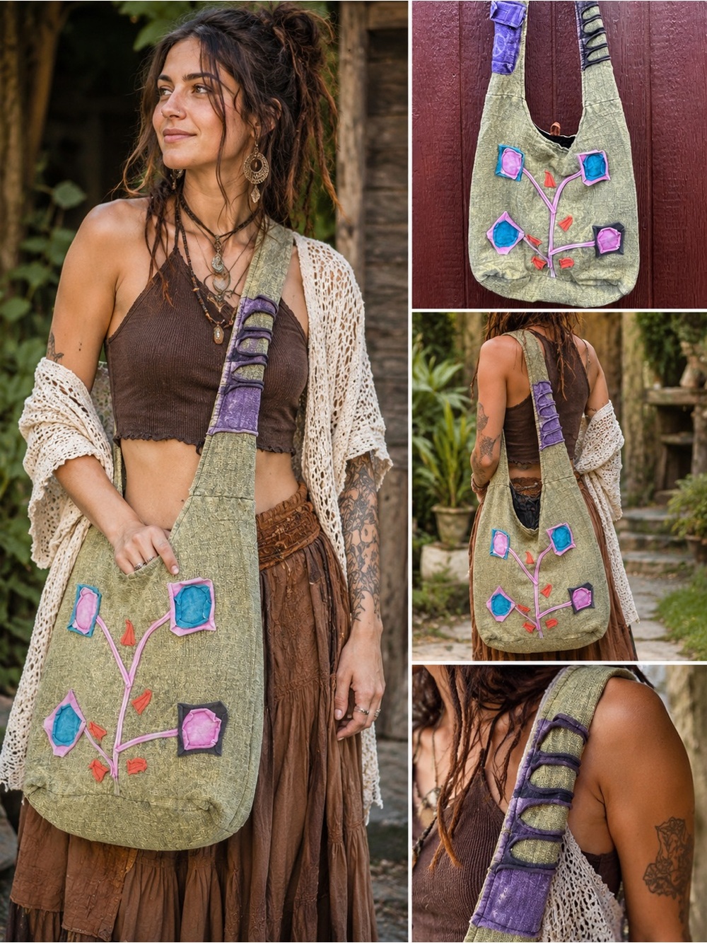Himalaya Handcraft 100% Cotton Boho Crossbody Bag Hippie Festival Patchwork